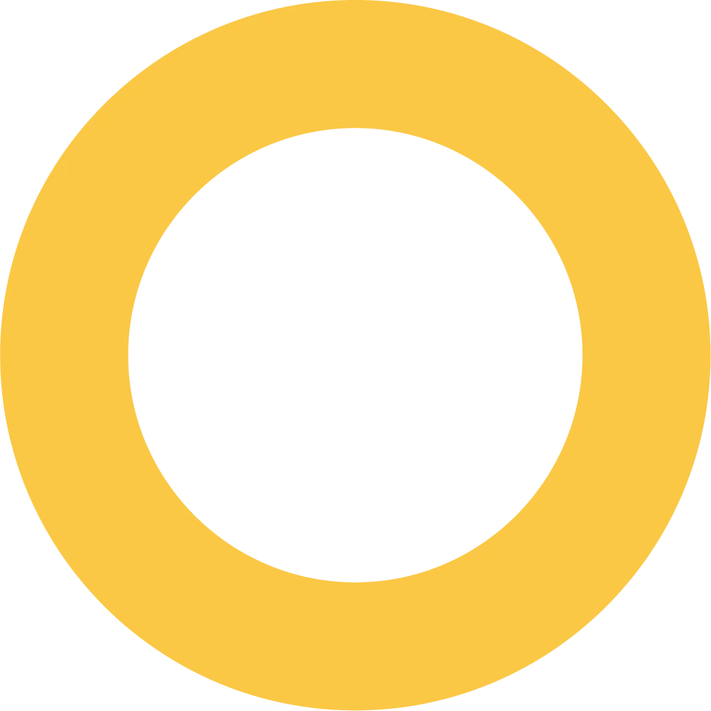 A simple, solid, thick, and bright yellow circular ring with a transparent background.